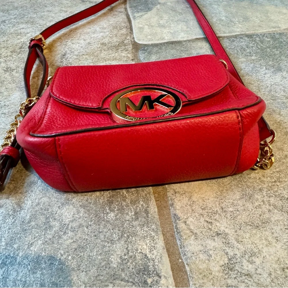 Michael Kors‎ Fulton Red and Gold Crossbody Bag with Flap Closure Lipstick